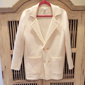 Cream Double Breasted Sweater Jacket with two large front pockets
